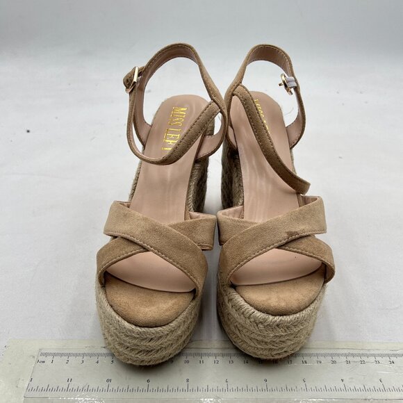 miss left Apricot Platform Round Toe Cross Strappy Espadrille Wedge Heel Sandal - Picture 3 of 8